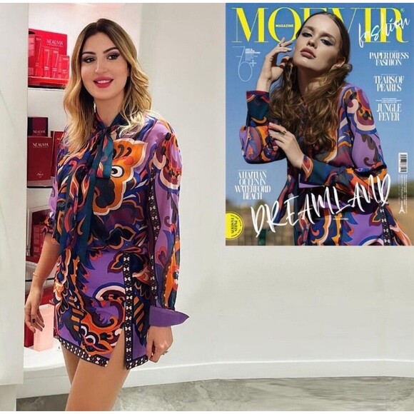 Zara Pucci Mini Dress Neck Tie Multi Color Printed Size S NWOT - Picture 3 of 16